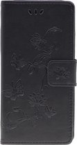 Shop4 - iPhone 11 Pro Max Hoesje - Wallet Case Bloemen Vlinder Zwart