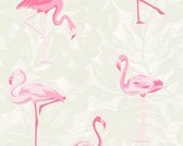 A.S. Création behangpapier tropische bladeren met flamingo's zand beige en roze - AS-359801 - 53 cm x 10,05 m