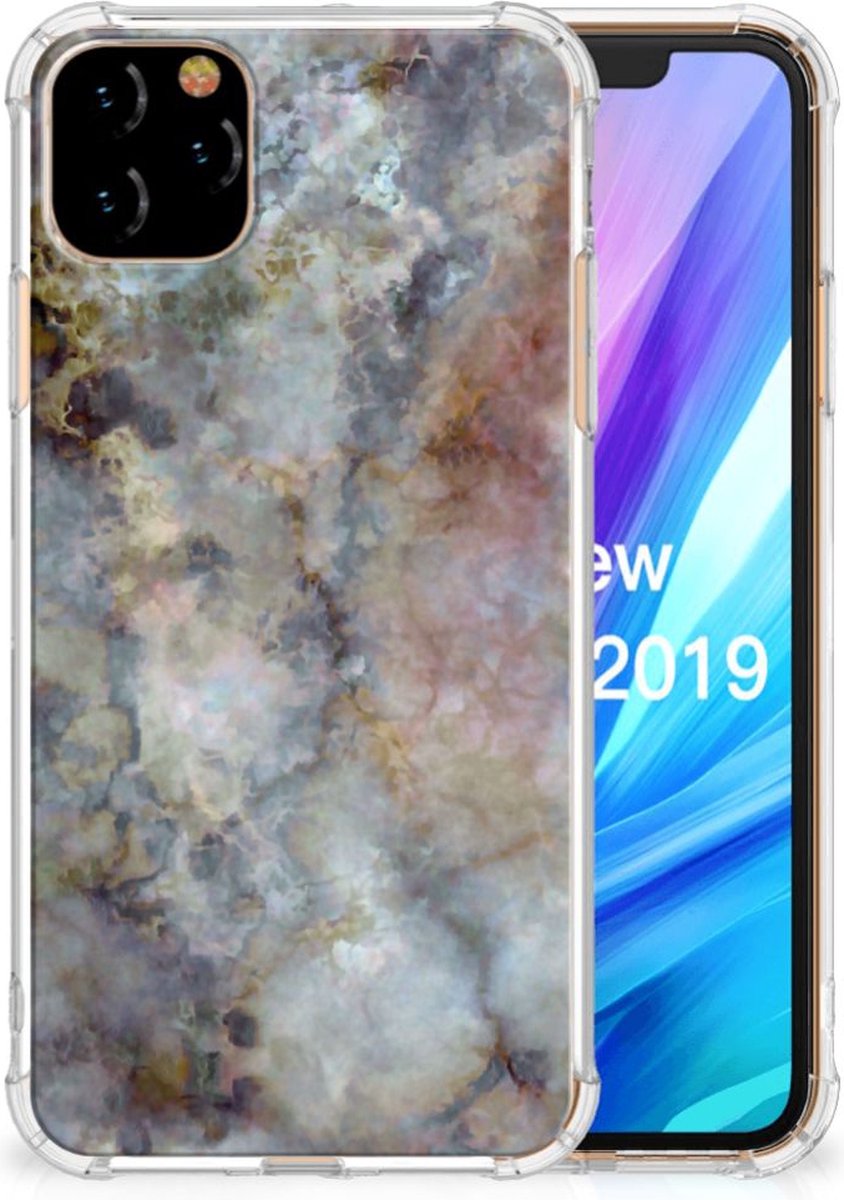 Apple iPhone 11 Pro Max Anti-Shock Hoesje Marmer Grijs