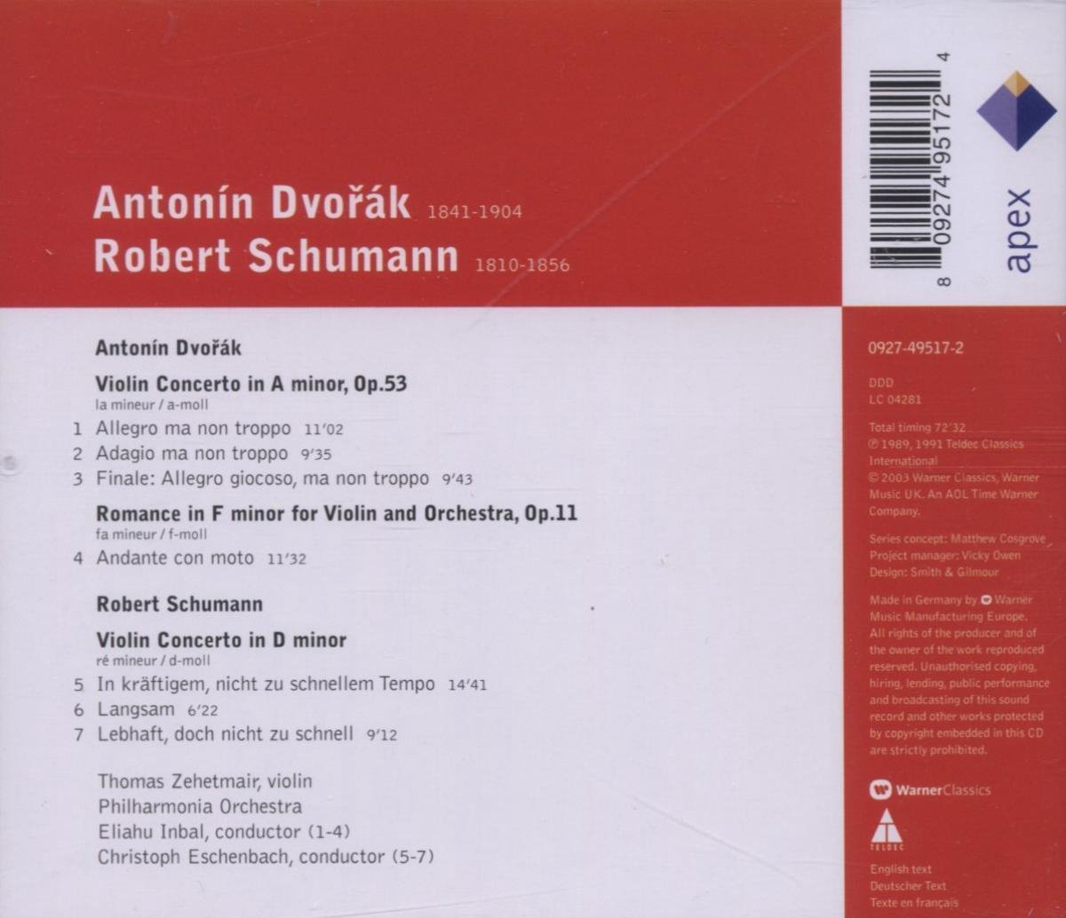 Thomas Zehetmair/E. Inbal/Philhar: Dvorak: Violinkonzerte [CD