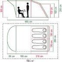 Technische tekening van een 4-persoons tunneltent met afmetingen in cm.