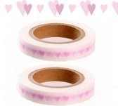 2x Washi tape met roze hartjes 15 meter per rol - Hobby - Babyshower