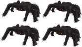 Halloween - 4x Horror griezel spinnen zwart 20 x 28 cm - Grote harige nep spin 2 stuks - Halloween decoratie/accessoire