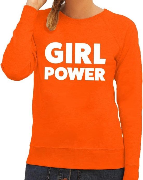 Girl Power tekst sweater oranje dames - dames trui Girl Power - oranje kleding S