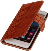 Huawei Ascend G6 4G - Bruin Slangen Hoesje - Book Case Wallet Cover Beschermhoes