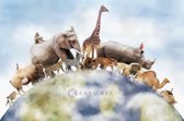 Schilderij - Een wereld van wilde dieren , Multikleur , 3 maten , Premium print