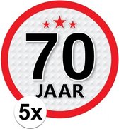 5x 70 Jaar leeftijd stickers rond 15 cm - 70 jaar verjaardag/jubileum versiering 5 stuks