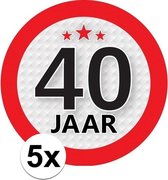5x 40 Jaar leeftijd stickers rond 9 cm - 40 jaar verjaardag/jubileum versiering