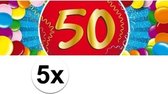 5x 50 Jaar leeftijd stickers 19 x 6 cm - 50 jaar verjaardag/jubileum versiering 5 stuks