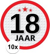 10x 18 Jaar leeftijd stickers rond 15 cm - 18 jaar verjaardag/jubileum versiering 10 stuks