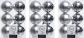 18x Zilveren kunststof kerstballen 8 cm - Mat/glans - Onbreekbare plastic kerstballen - Kerstboomversiering zilver