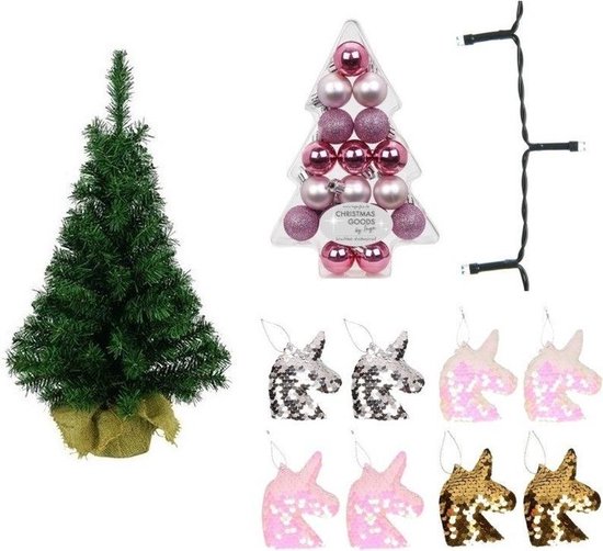 Kleine nep kerstboom eenhoorn thema met verlichting en  kerstballen/kersthangers - 75... | bol.com