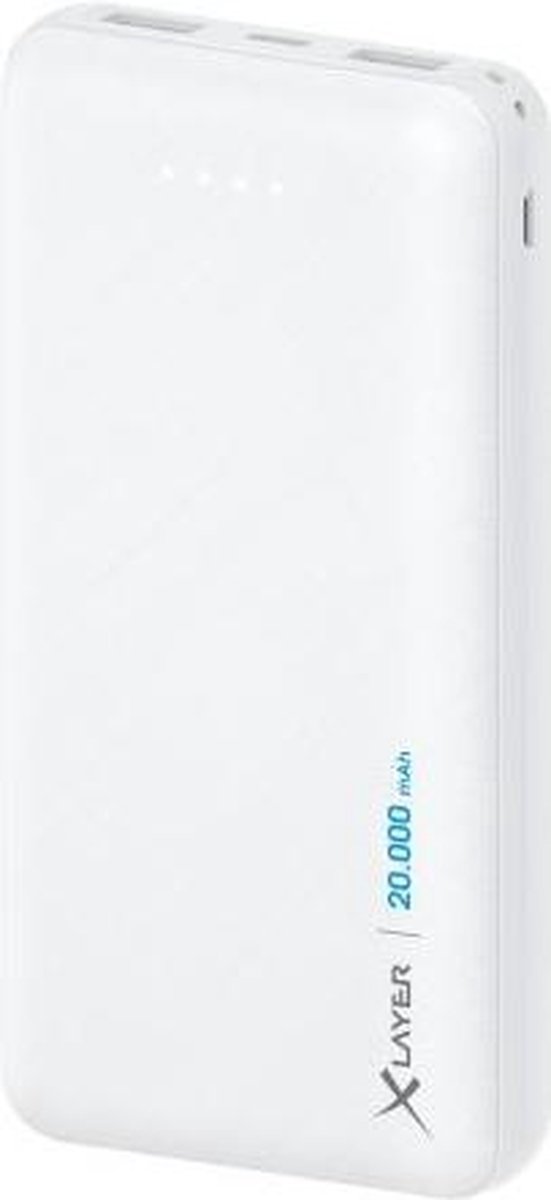 Xlayer Powerbank Micro White - 20000mAh powerbank LiPo - 2 x USB output - 1 x USB-C input - Black Friday & Kerstcadeau - Wit