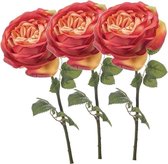 3x Oranje rozen kunstbloem 66 cm - Kunstbloemen boeketten