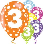 Ballonnen -‘3’ jaar assorti - 6 stuks