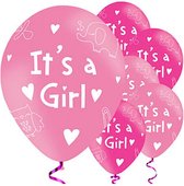 Amscan 'It's A Girl' geboorte/babyshower ballon Ø 27 cm - Set-6