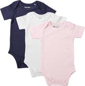 Dirkje Unisex Set(3delig) Rompers Korte Mouw Wit, Roze en Blauw - Maat 74/80