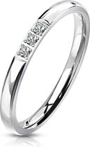 Ring Dames - Ringen Dames - Ringen Vrouwen - Zilverkleurig - Zilveren Kleur - Ring - Sierlijk met 3 Steentjes - Triple