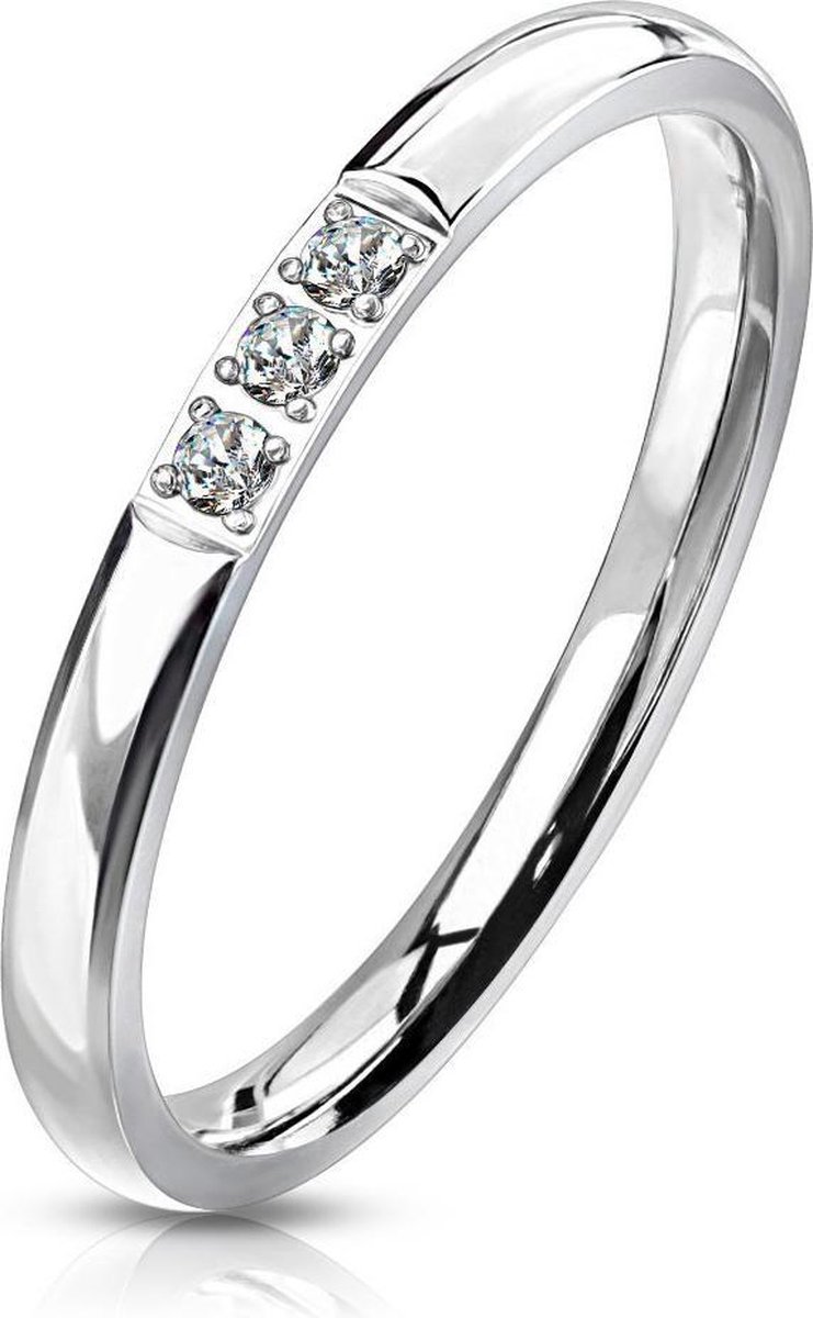 Ring Dames - Ringen Dames - Ringen Vrouwen - Zilverkleurig - Zilveren Kleur - Ring - Sierlijk met 3 Steentjes - Triple