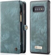 Samsung Galaxy S10+ Bookcase hoesje - CaseMe - Effen Blauw - Leer - Portemonnee met 11 Vakjes voor Pasjes en Ritsvak