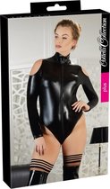 Cottelli Plus Size – Wetlook Outfit met Lange Rits Sluiting Voorzijde en Open Schouders Sexy Uitdagend – Maat XL - Zwart