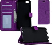 Hoesje Geschikt voor iPhone 5s Hoesje Book Case Hoes Portemonnee Cover Walletcase - Hoes Geschikt voor iPhone 5s Hoes Bookcase Hoesje - Paars