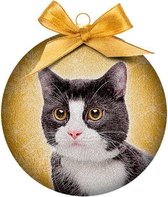 Plenty gifts ornament frosted kat zwart / wit 10,5x4,2x11,5 cm