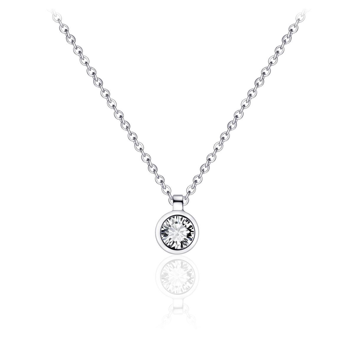 Jewels Inc. - Hanger incl. Ketting - Solitaire gezet met Zirkonia Steen in een Gladomzetting - 6mm- Lengte 42+5cm - Gerhodineerd Zilver 925