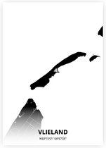Vlieland plattegrond - A3 poster - Zwarte stijl