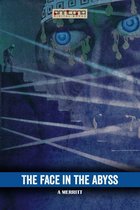 Boekomslag van The Face in the Abyss door A. Merritt met een blauw gezicht en een figuur op een trap.