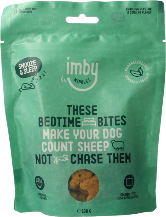 Imby plantaardige hondensnacks  - Snooze & Sleep - Vegan hondenkoekjes - Met kamille & kurkuma - CO2-neutraal - 100g