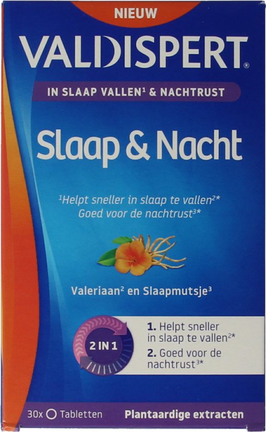 Doos Valdispert Slaap & Nacht met de tekst 'Helpt sneller in slaap te vallen en goed voor de nachtrust'.