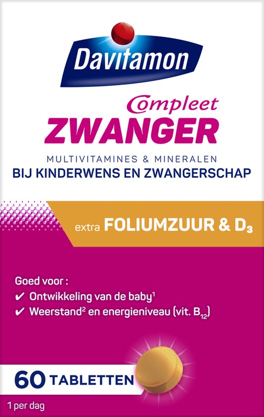 Davitamon Mama Compleet Zwanger - multivitamine bij kinderwens en zwangerschap - Bevat extra foliumzuur en vitamine D3 - 60 tabletten