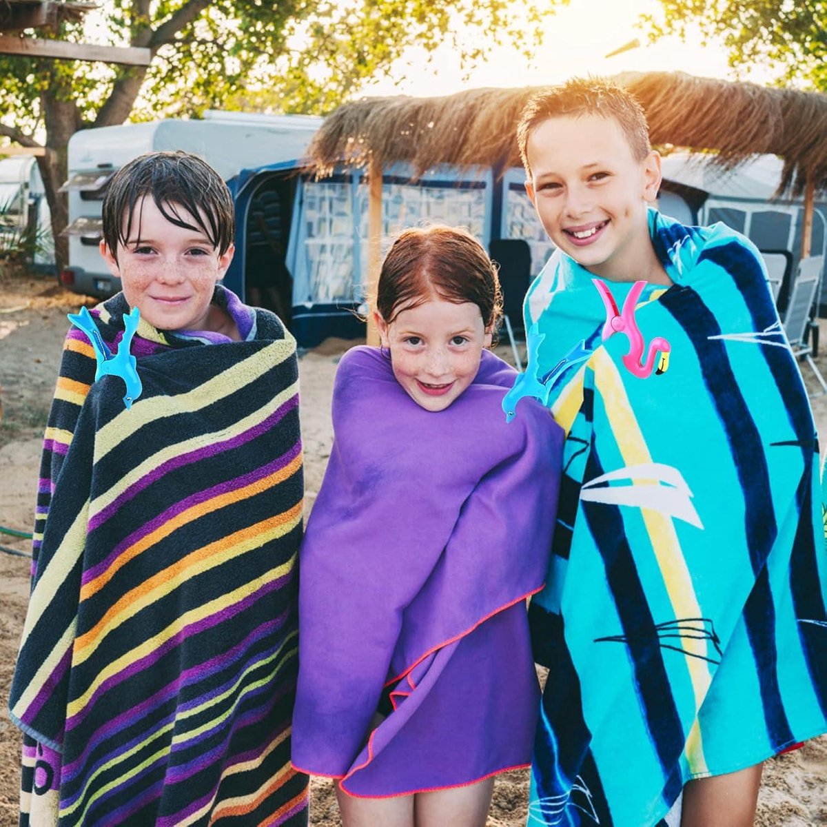 4x Strandlaken Anti Windknijpers Voor Op Strandstoel - Grote Plastic Handdoeken Knijpers