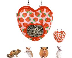JGS Premium - Opbergrek voor Konijnenhooivoeder en Cavia Hooi - Hangend Hooirek van Oxford-doek - Geschikt voor Konijnen, Cavia's, Fretten en Kleine Dieren - Aardbei Patroon - Duurzaam en Praktisch