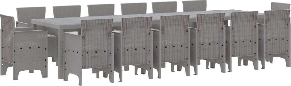 vidaXL - Tuin - Eettafel - Set - 15 - pcs - Lichtgrijs - Polt - riet