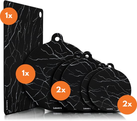 Louvera Inductie Beschermer Set – Hittebestendig tot 280 ºC – Panbeschermers - Afdekplaat voor Kookplaat - Inductie Mat Voor Elk Formaat - 6 stuks – Inductie mat – Onderzetter - Incl. E-book - Geschikt voor Booster Functie - Marmer