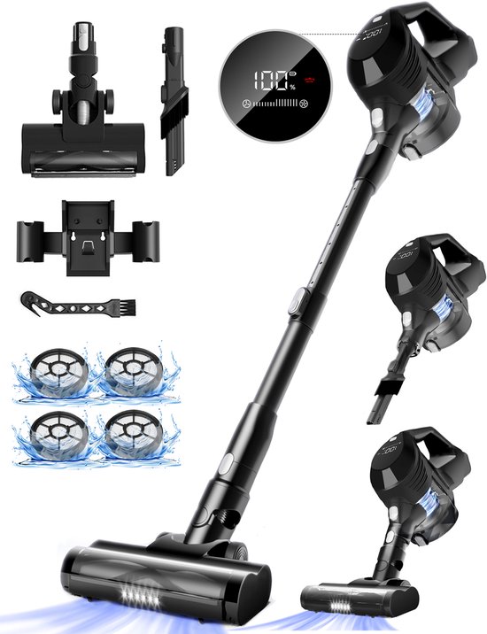 Elekiatech Steelstofzuiger - 480W Steelstofzuiger Draadloos - 40000Pa - 2200 mAh Accu's - 50Minuten - 1,5L Stofbak - voor Tapijten en Harde Vloere-Zwart