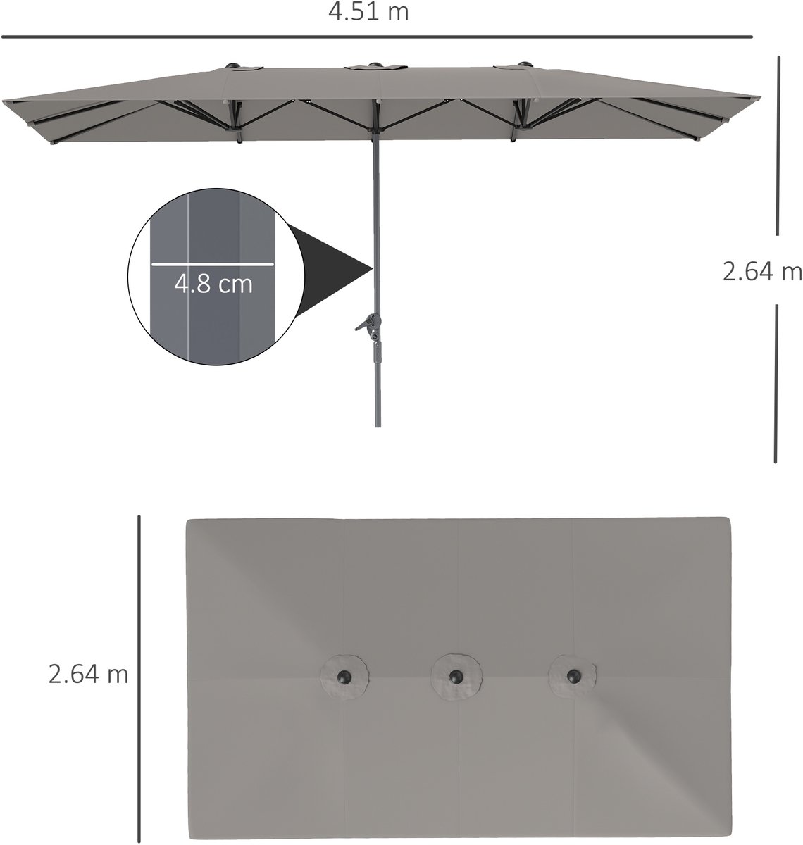Parasol De Jardin Extérieur, Parasol Double Rectangulaire 451 X 264 Cm Avec Ouverture Fermeture Manivelle Toile