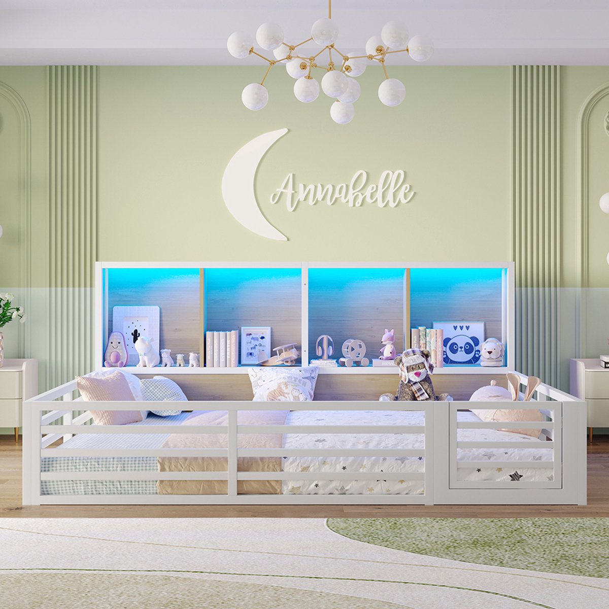 Pugsdrly Hekbed, 140 x 200 cm, dagbed, platform, bedzijde met opbergvak, bed met lattenbodem (zonder matras), balustrade, metaal, wit