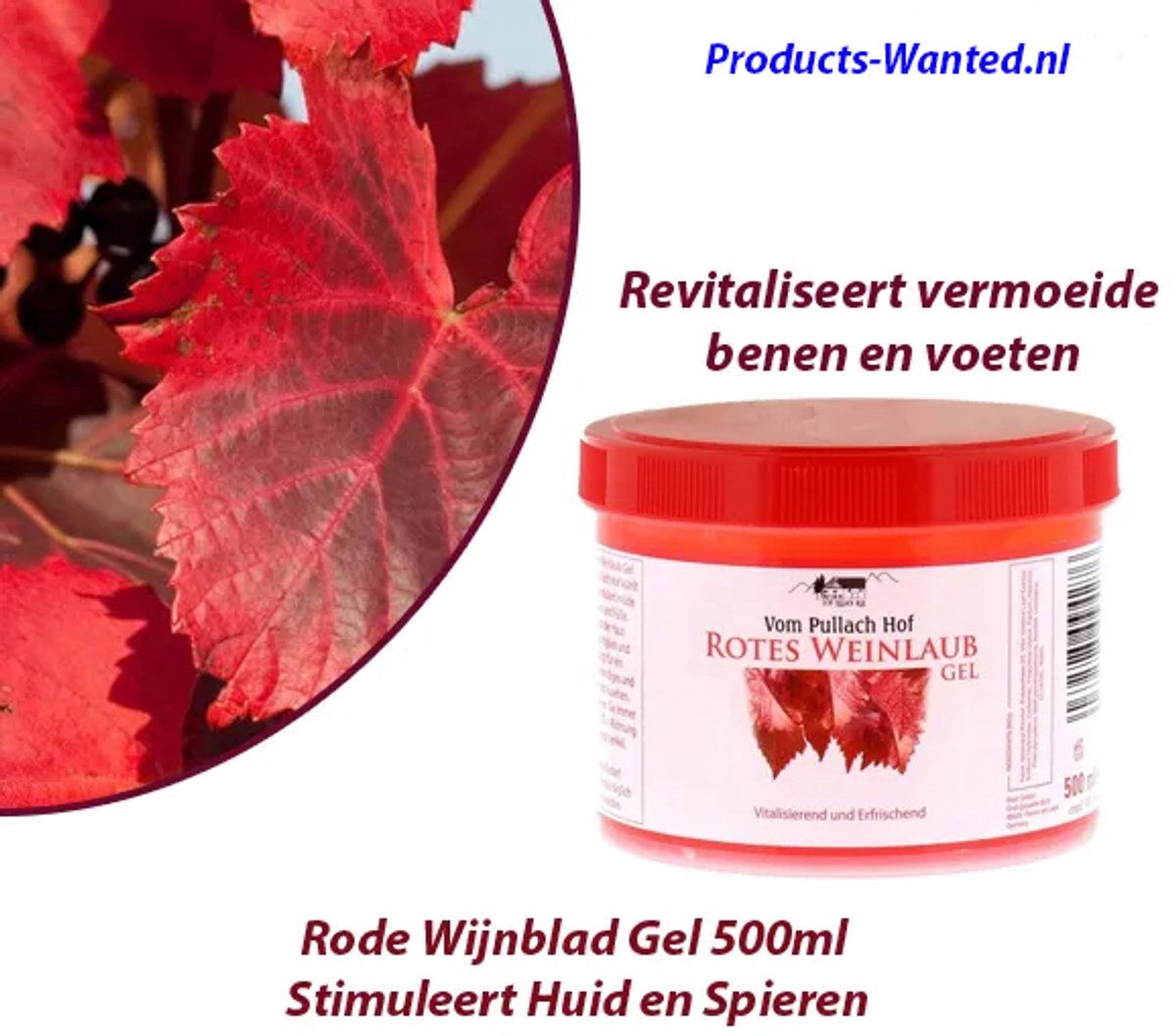 Van Pullach Hof - Rode Wijnblad Gel - Duitsland - 500ml - Stimuleert Huid en Spieren