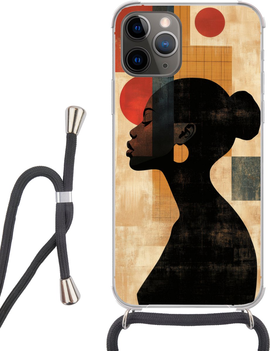 Telefoonhoesje Geschikt voor iPhone 13 Pro Max - Zijaanzicht - Vrouw - Vormen - Siliconen - Crossbody - Backcover met Koord - Telefoonhoesje met koord - Hoesje met touw Telefoonhoesje