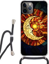 Telefoonhoesje Geschikt voor iPhone 13 Pro Max - Mozaïek - Glas - Maan - Donkerblauw - Siliconen - Crossbody - Backcover met Koord - Telefoonhoesje met koord - Hoesje met touw Telefoonhoesje