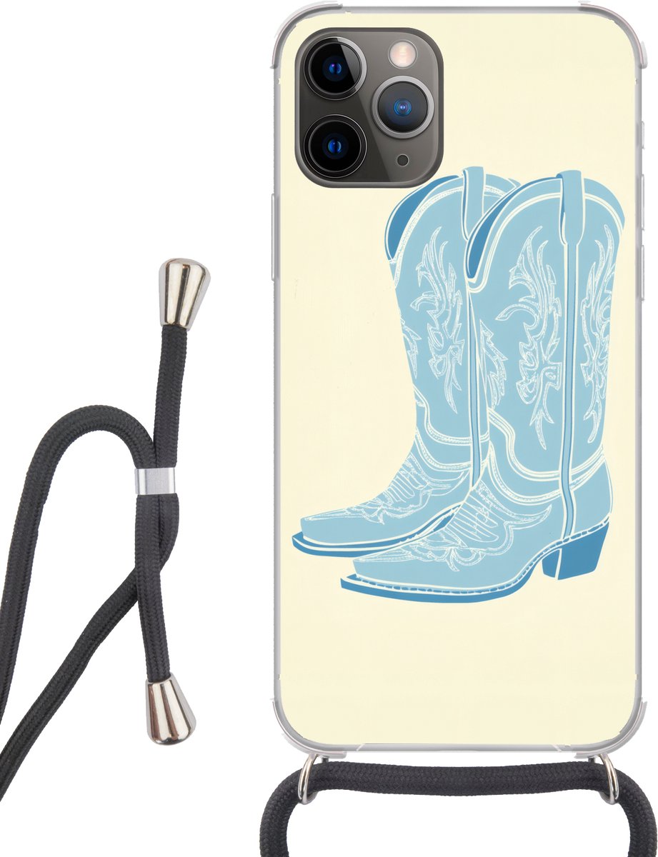 Telefoonhoesje Geschikt voor iPhone 11 Pro - Illustratie - Cowboylaarzen - Patroon - Siliconen - Crossbody - Backcover met Koord - Telefoonhoesje met koord - Hoesje met touw Telefoonhoesje
