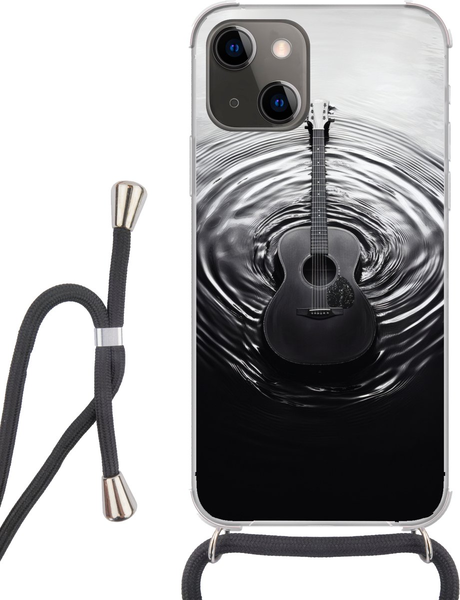 Telefoonhoesje Geschikt voor iPhone 13 - Gitaar - Hout - Water - Siliconen - Crossbody - Backcover met Koord - Telefoonhoesje met koord - Hoesje met touw Telefoonhoesje