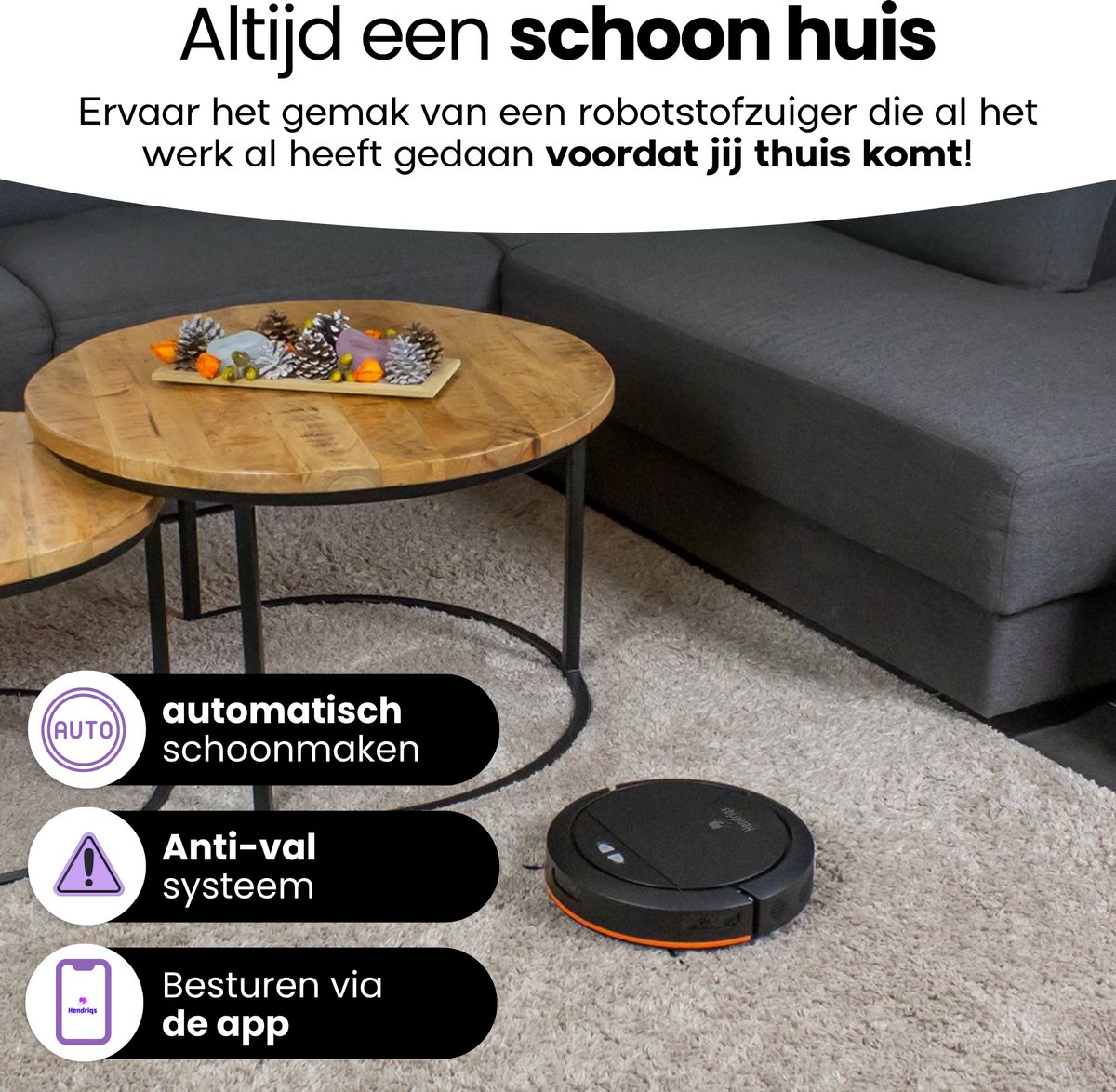 Hendriqs® Robotstofzuiger met Dweilfunctie en Laadstation - afbeelding 2