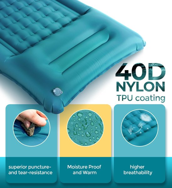 Unyqoos® Zelfopblazend campingmatras met geïntegreerd kussen en voetpomp voor outdoor avonturen — afbeelding 2