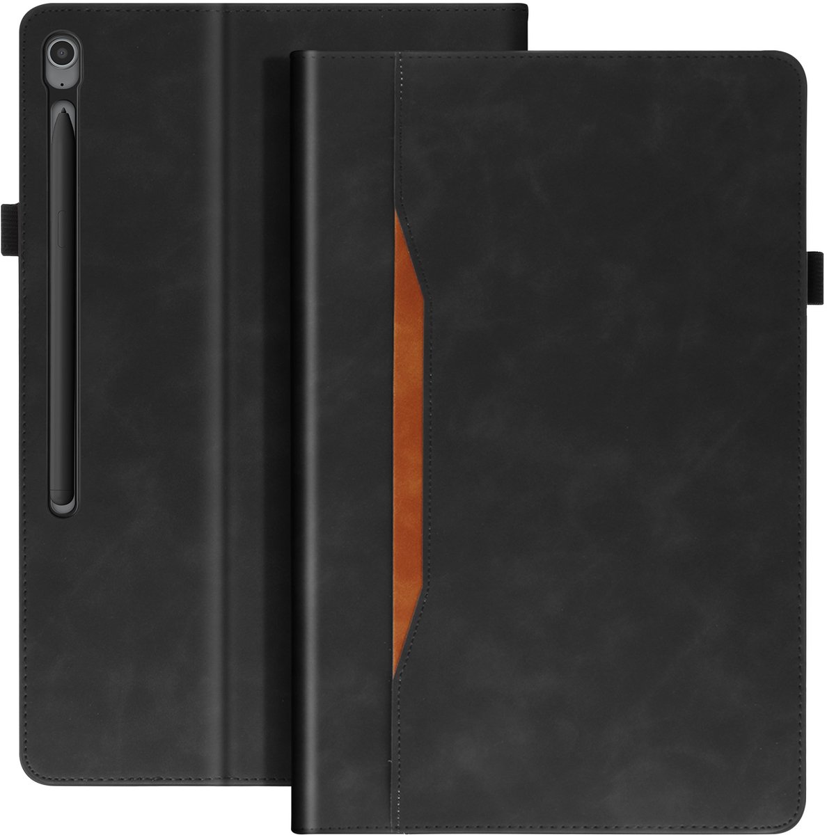 Avizar Hoesje Geschikt voor Samsung Tab S10 FE Plus Clamshell Wallet Videohouder, Zwart