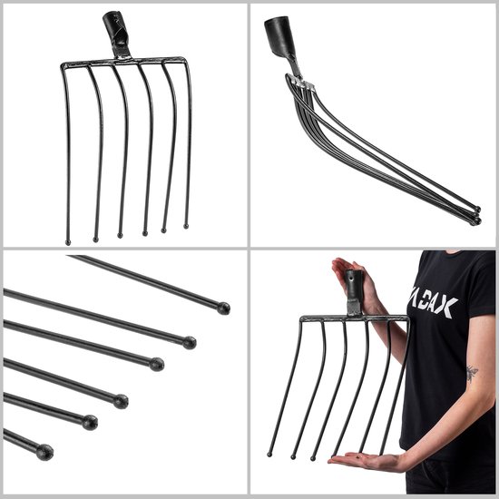 KADAX Aardappelvork zonder steel, raapvork van robuust staal, steenvork, aardappelvork, steenvork, draadvork, spatvork, hooivork, grafvork (zwart 6 tanden) — afbeelding 4