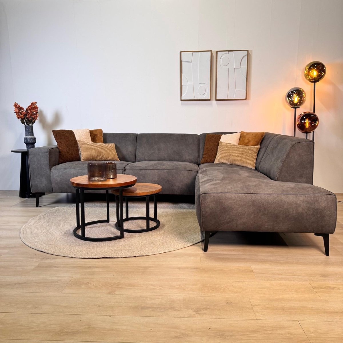 Dimehouse Industriële hoekbank antraciet eco-leer Brisbane - rechts - Leer - Industrieel - 270 x 210 x 77 cm